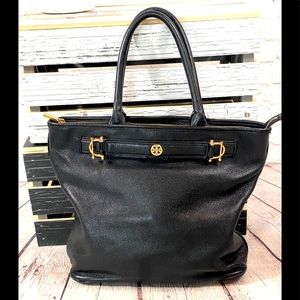 Tory Burch Horsebit Jaden Pebbled Leather Tote Bag, Black